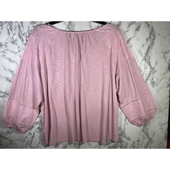 Style & Co Womens Pink Eyelet Embroidered Peasant Blouse 3/4 Sleeve Size 3X - Picture 2 of 6